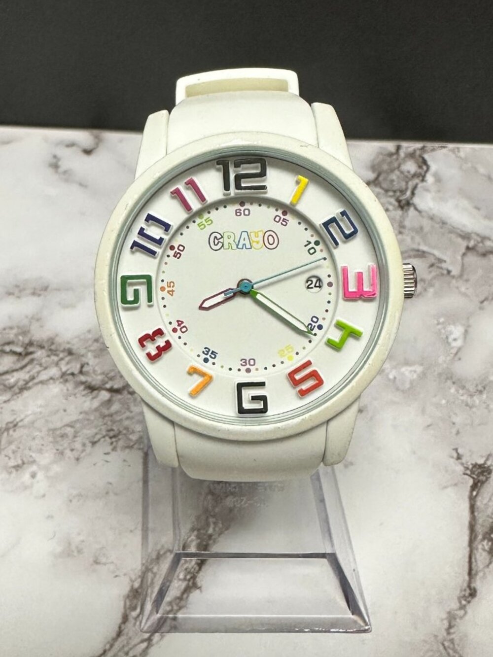 Crayo Festival Watch Unisex White Rainbow Numbers Silicone Band New Battery